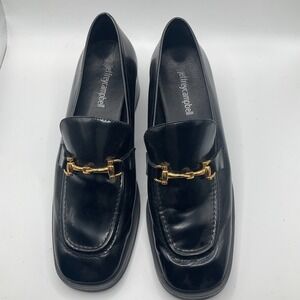 Jeffrey Campbell Reid Heeled Leather Gold Horsebit Hardware Square Toe Black 7